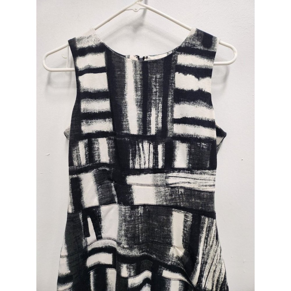 Calvin Klein Womens Pencil Dress 4 Black White Abstract Ponte Bodycon Sleeveless - Picture 2 of 6